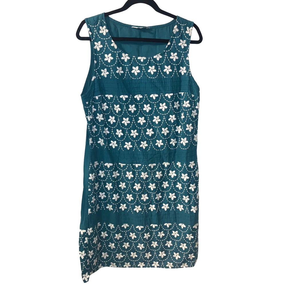 RJR Rocha John Rocha Womens Retro Embroidered Teal Shift Sun Dress Size 12 US